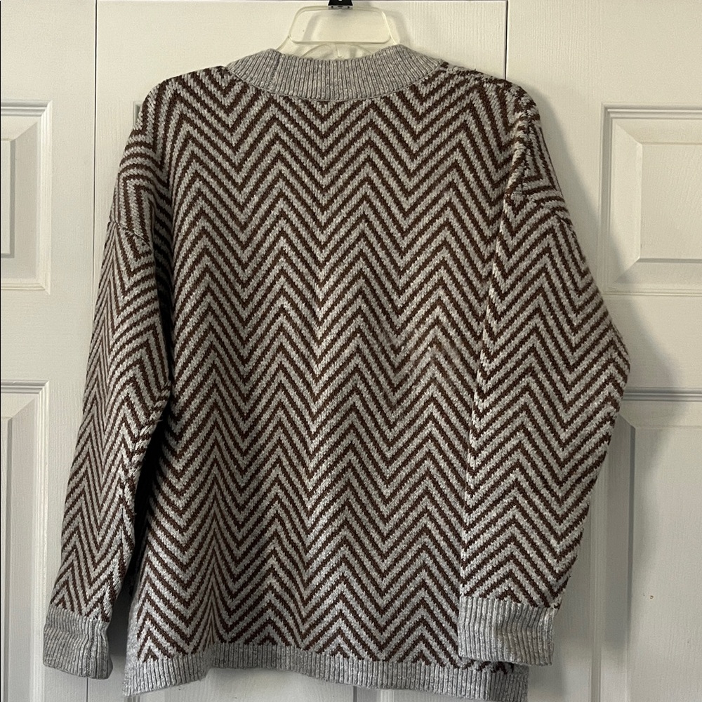 Ann Taylor Brown & Cream Chevron Button Front Cardigan - Picture 5 of 5